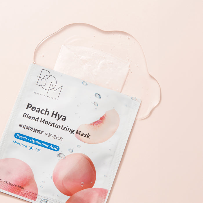 BOM Peach Hya Blend Moisturizing Mask - drėkinančios odą lakštinės veido kaukės, 10 vnt