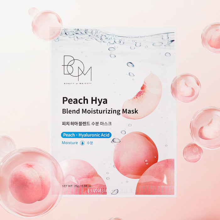 BOM Peach Hya Blend Moisturizing Mask - drėkinančios odą lakštinės veido kaukės, 10 vnt