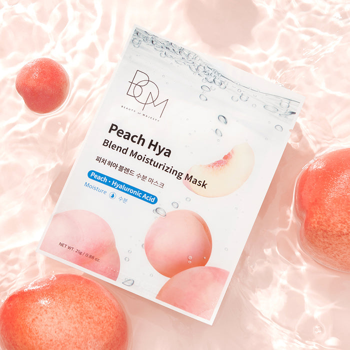BOM Peach Hya Blend Moisturizing Mask - drėkinančios odą lakštinės veido kaukės, 10 vnt