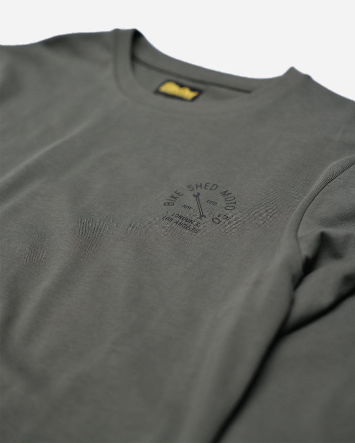 BSMC Dirt Bars Long Sleeve Motorcycle Graphic T-Shirt - Khaki
