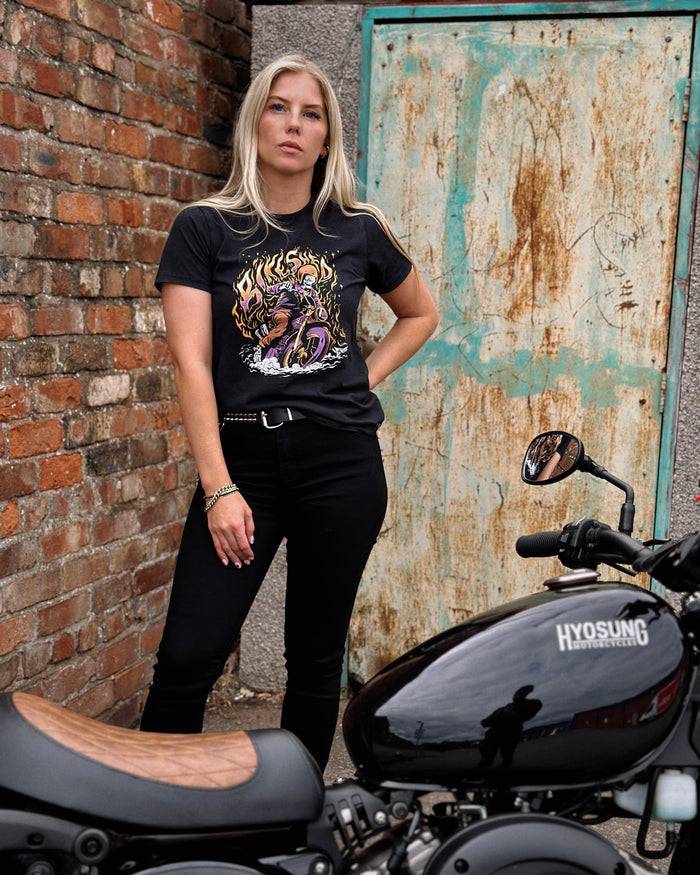 BSMC Women's Speed Demon Graphic Motorcycle T-Shirt - Washed Black