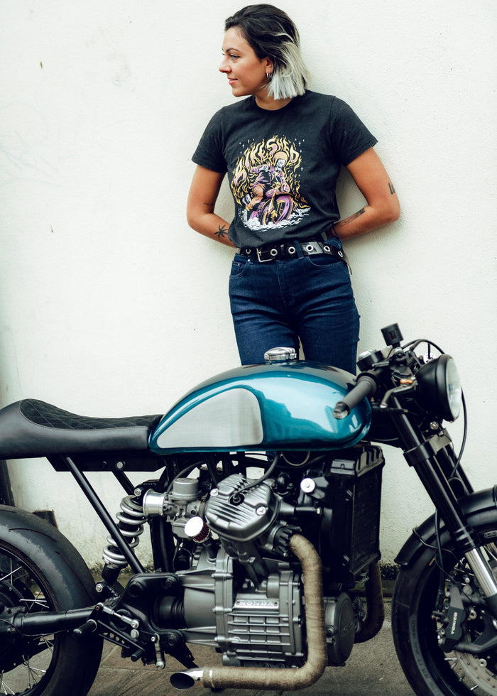 BSMC Women's Speed Demon Graphic Motorcycle T-Shirt - Washed Black