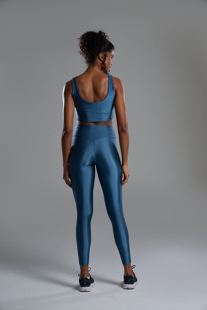 Calça Legging Metalic Cós V Azul Petróleo