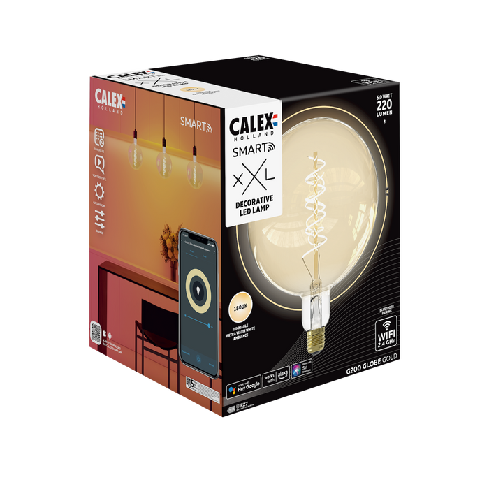 Calex Smart LED Bulb - E27 - Filament - G200 - Gold