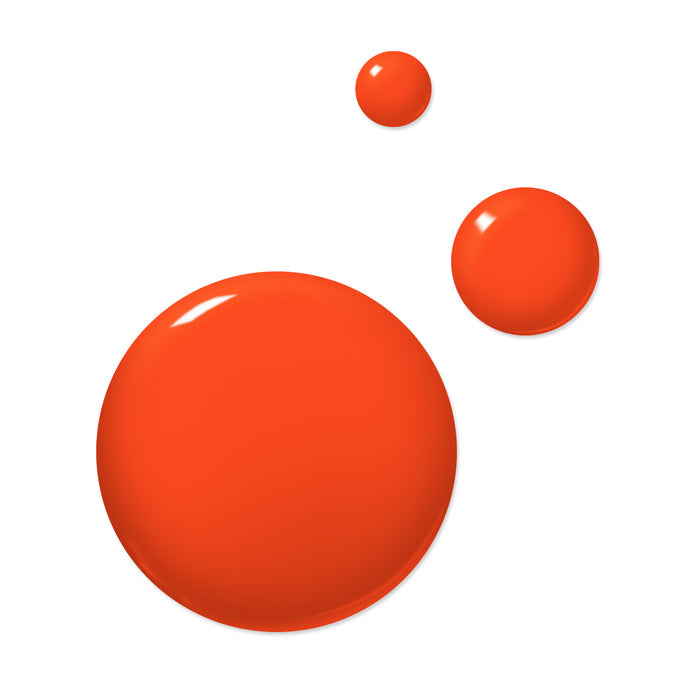 Three glossy, citrusy orange crème circles of varying sizes displayed on a white background, featuring the Camden Chic nail lacquer by LONDONTOWN.