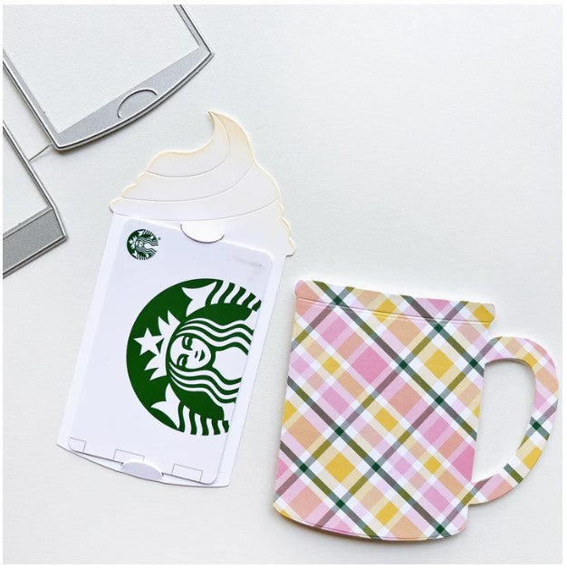 Catherine Pooler - Dies - Con Panna. The Con Panna Die is a super fun coffee mug die that is also a surprise gift card holder. This die would be super cute on a card front, on it's own, or as a journaling tab for a scrapbook page! Available at Embellish Away located in Bowmanville Ontario Canada. Example by brand ambassador.