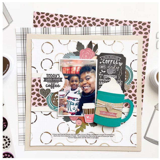Catherine Pooler - Dies - Con Panna. The Con Panna Die is a super fun coffee mug die that is also a surprise gift card holder. This die would be super cute on a card front, on it's own, or as a journaling tab for a scrapbook page! Available at Embellish Away located in Bowmanville Ontario Canada. Example by brand ambassador.