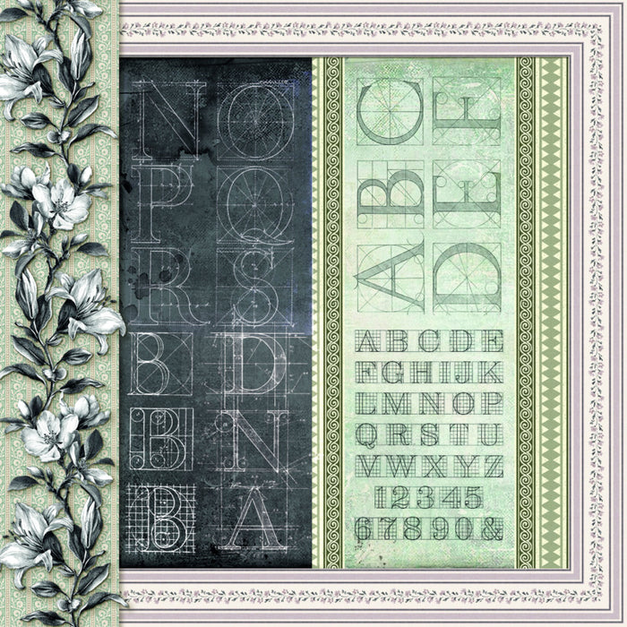 Ciao Bella - 12X12 Patterns Paper Pad - Typographic. Includes 8 Sheets. Available at Embellish Away located in Bowmanville Ontario Canada.