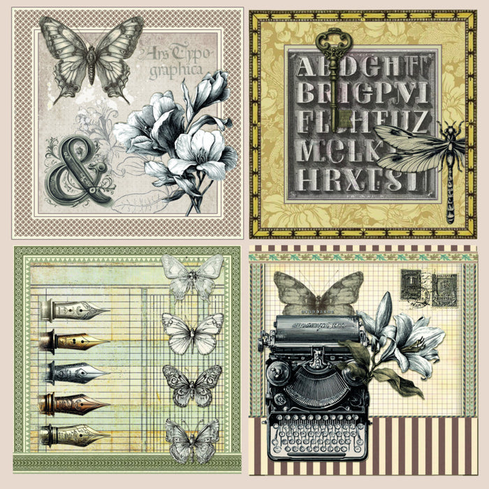 Ciao Bella - 12X12 Patterns Paper Pad - Typographic. Includes 8 Sheets. Available at Embellish Away located in Bowmanville Ontario Canada.