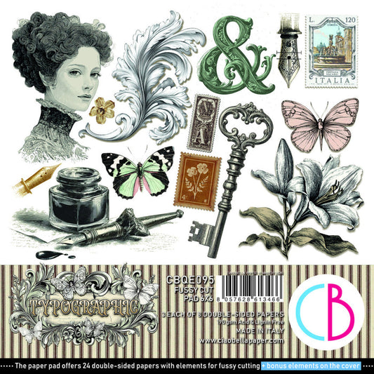 Ciao Bella - 6X6 Fussy Cut Pad - Typographic. Includes 24 Sheets. Available at Embellish Away located in Bowmanville Ontario Canada.