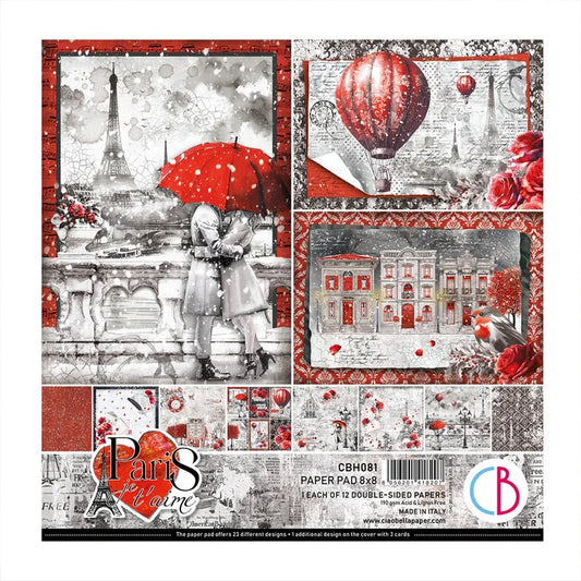 Ciao Bella - 8x8 Paper Pad - 12/Pkg - Paris Je t’aime. “Paris Je t’aime” is an elegant and modern collection that celebrates Paris with a refined combination of white, black, and red details. Available at Embellish Away located in Bowmanville Ontario Canada