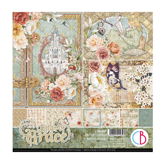 Ciao Bella - 8x8 Paper Pad - 12/Pkg - Reign of Grace. The Paper Pad 8x8 meet the need of papercrafters and cardmakers looking for smaller size than classic 12x12. It’s specially designed for our Album Binding Art line of chipboard albums. Available at Embellish Away located in Bowmanville Ontario Canada
