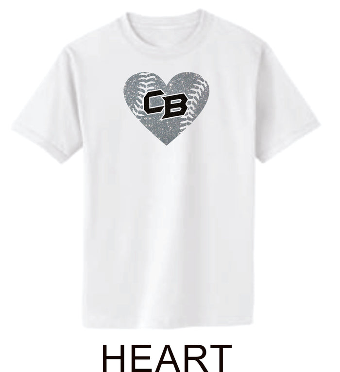 CO Baseball Basic Heart Tee- Matte or Glitter