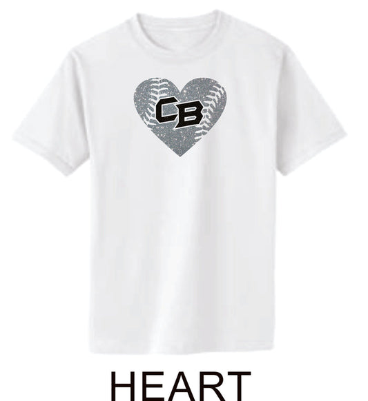 CO Baseball Basic Heart Tee- Matte or Glitter