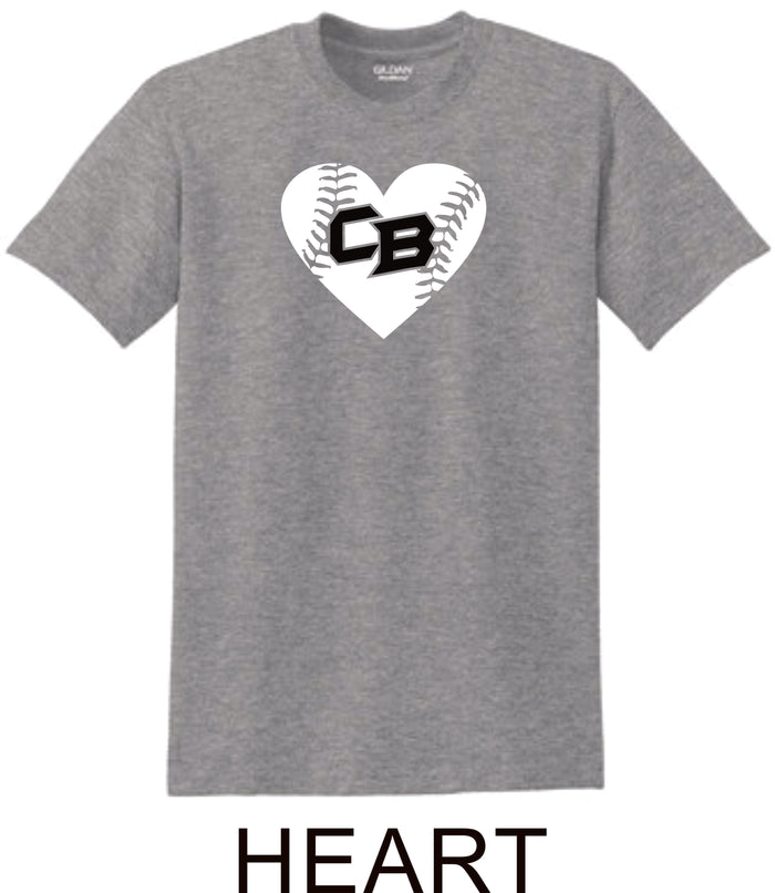 CO Baseball Basic Heart Tee- Matte or Glitter