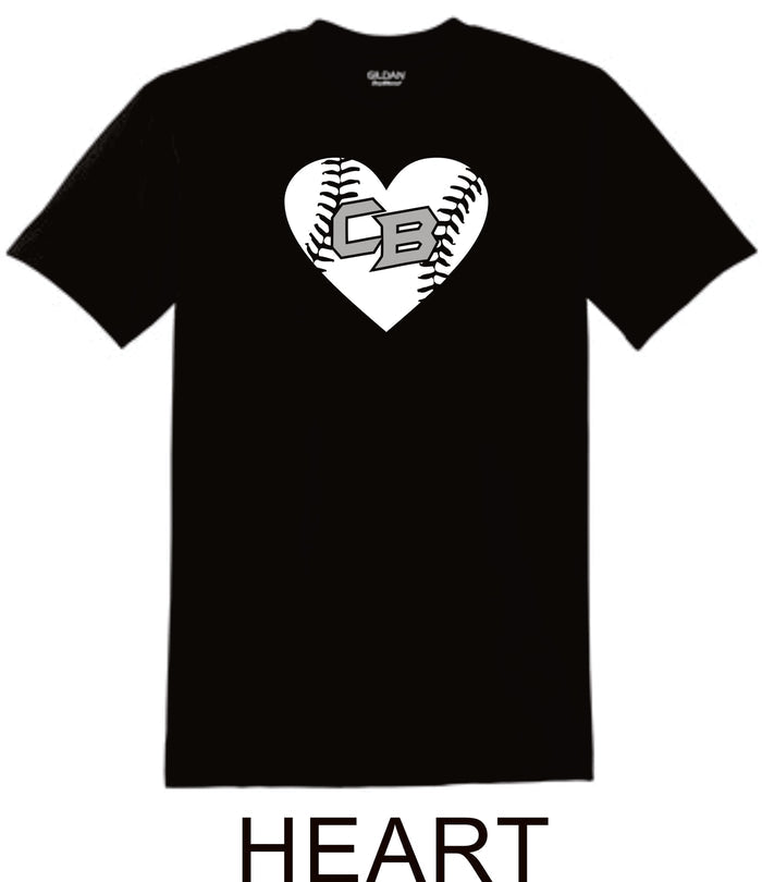CO Baseball Basic Heart Tee- Matte or Glitter