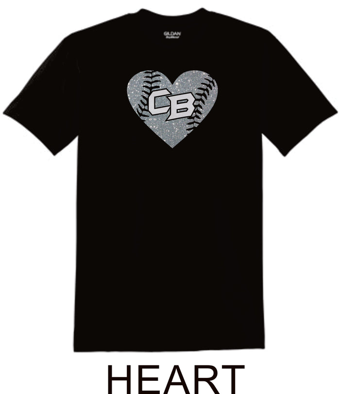 CO Baseball Basic Heart Tee- Matte or Glitter