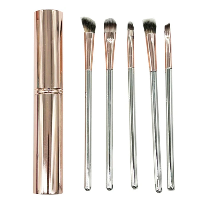 Cosmetic Brush Set with Metal Storage Carrying Tube 5pk