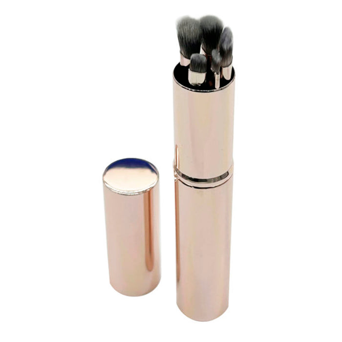 Cosmetic Brush Set with Metal Storage Carrying Tube 5pk