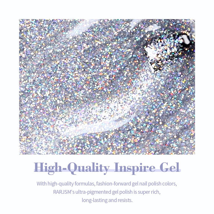 Cosmic silver holographic glitter gel texture ultra-dense rainbow sparkles high-quality inspire gel close-up