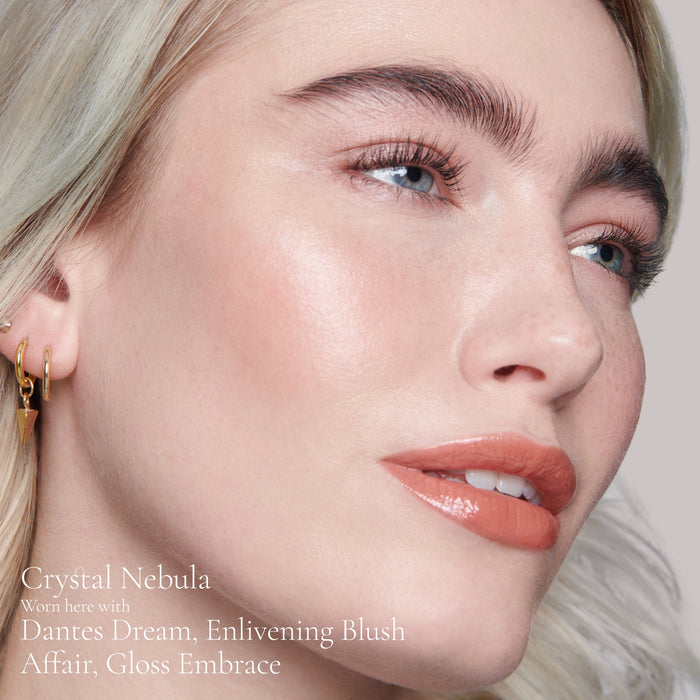 Model wearing Crystal Nebula Elevated Glow Highlighter