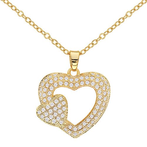 Cubic Zirconia Double Heart Pendant Necklace - ikatehouse
