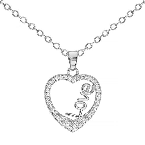 Cubic Zirconia Love In Heart Pendant Necklace - ikatehouse