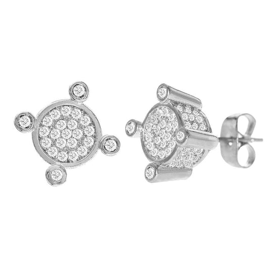 Cubic Zirconia Micro Pave Circle Earring Sliver - ikatehouse