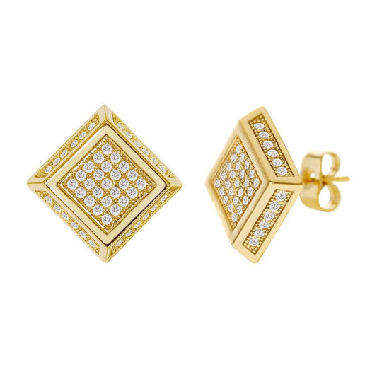 Cubic Zirconia Micro Pave Rhombus Earring Gold - ikatehouse