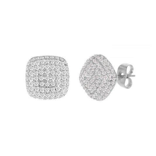 Cubic Zirconia Micro Pave Square Earring Sliver - ikatehouse