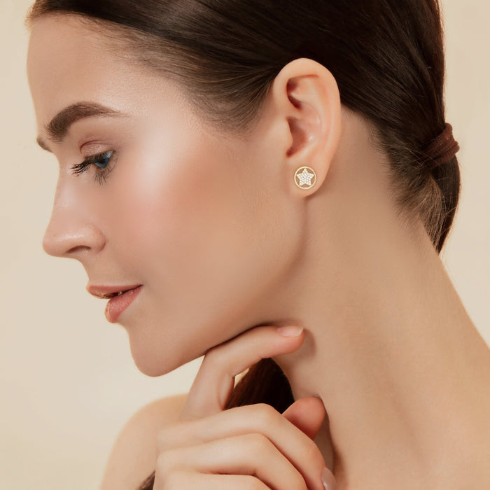 Cubic Zirconia Micro Pave Star In Circle Earring - ikatehouse