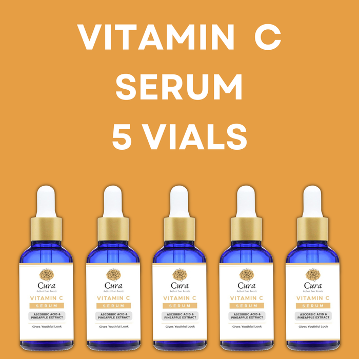 Cura Vitamin C Serum - 10ml x 5 Vials, Brightens Skin, Reduces Hyperpigmentation & Protects UV Damage - SD Cosmetics Care