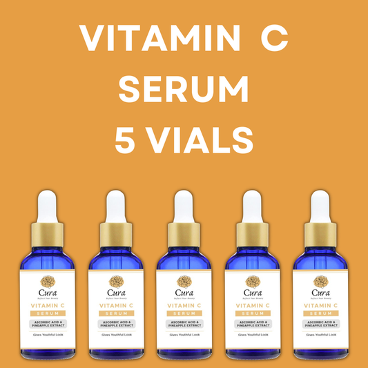 Cura Vitamin C Serum - 10ml x 5 Vials, Brightens Skin, Reduces Hyperpigmentation & Protects UV Damage - SD Cosmetics Care