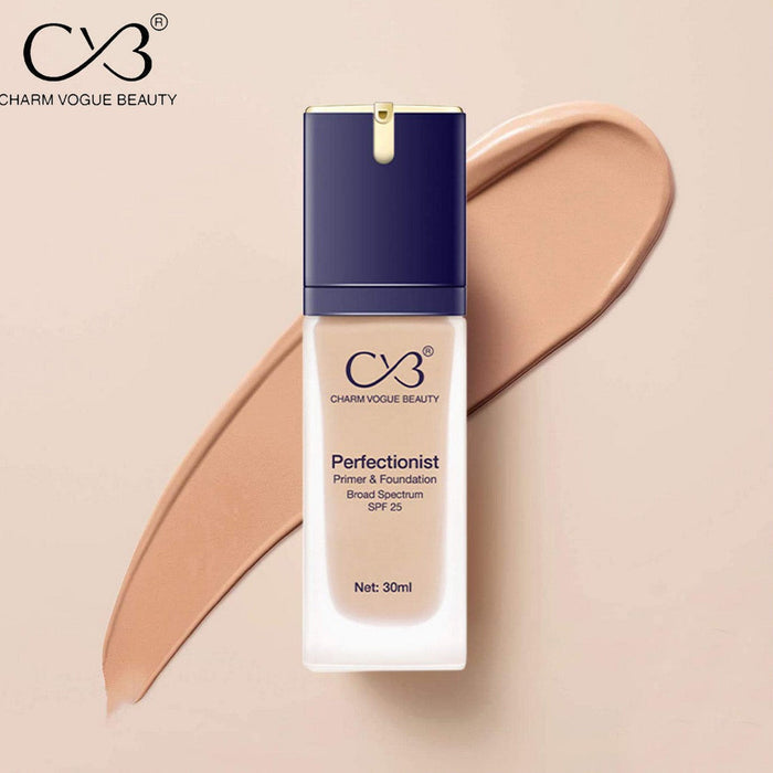 Charm Vogue Beauty foundation bottle on a beige background