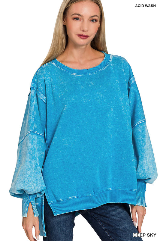 Deep Sky Acid Washed Hi-Low Sweatshirt