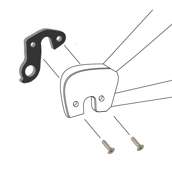 Hanger #180 attaches to the frame's rear dropout from the inside, or hub side, using two M5x10 screws.