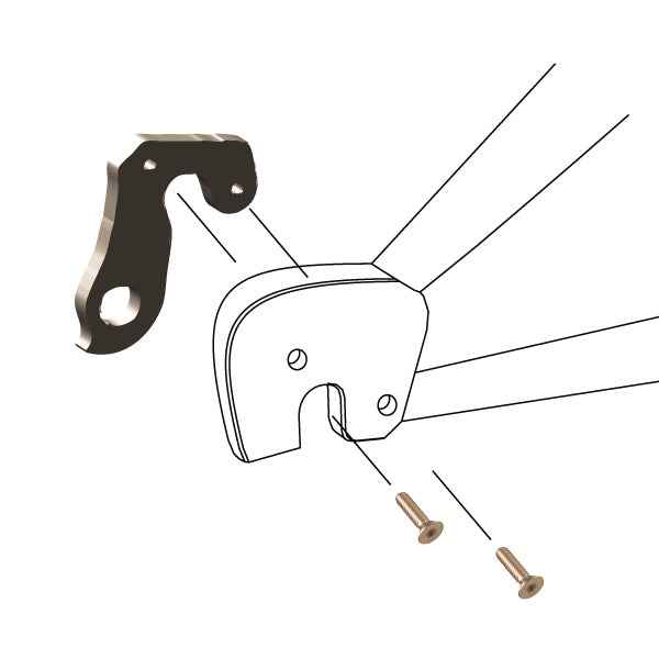 Hanger #184 attaches to the frame's rear dropout from the inside, or hub side, using two M3x8 screws.