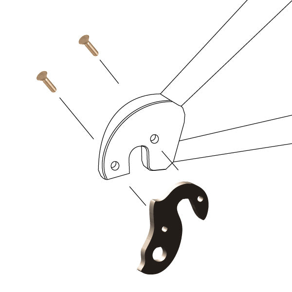 Hanger #186 attaches to the frame's rear dropout from the outside using two M4x8 screws.