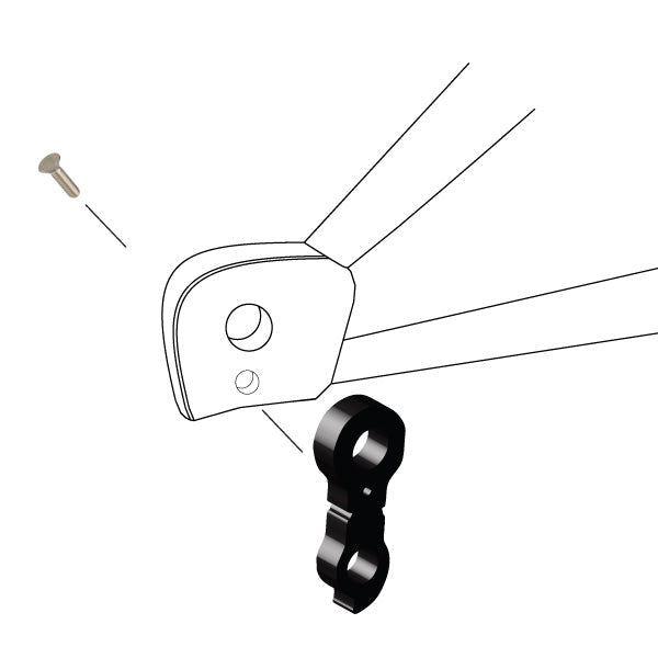 Hanger #237 attaches to the rear dropout from the outside or derailleur side using one M3x8 flat head screw.