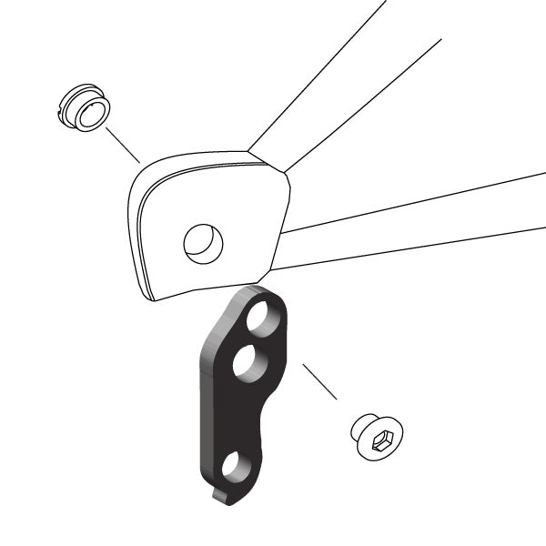 Hanger #257 attaches to the frame's rear dropout from the outside, or derailleur side using one M8 chainbolt.