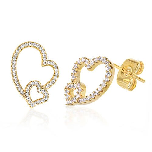 Diamond Look Cubic Zirconia Micro Pave Double Heart Earring - ikatehouse