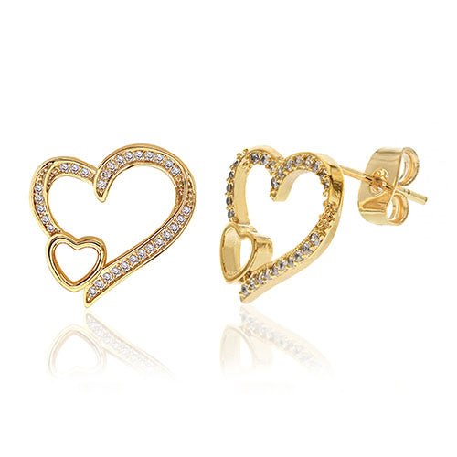 Diamond Look Cubic Zirconia Micro Pave Double Heart Earring - ikatehouse