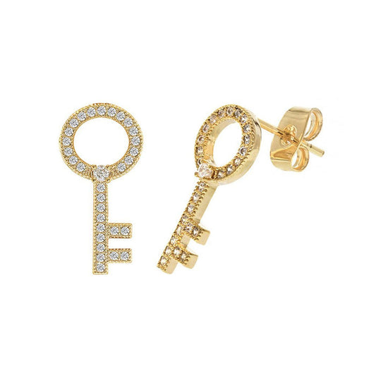 Diamond Look Cubic Zirconia Micro Pave Key Earring - ikatehouse