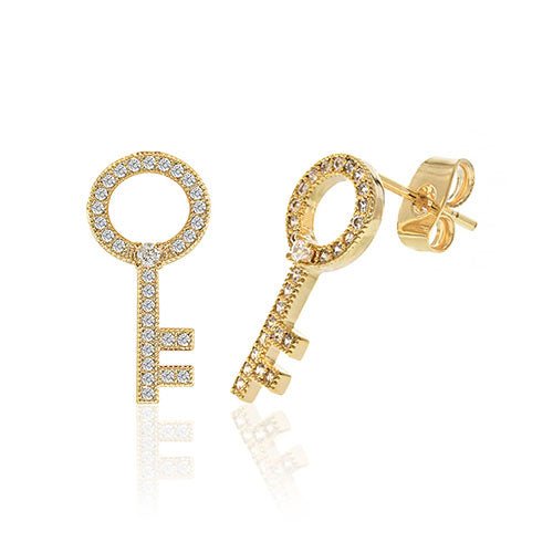 Diamond Look Cubic Zirconia Micro Pave Key Earring - ikatehouse