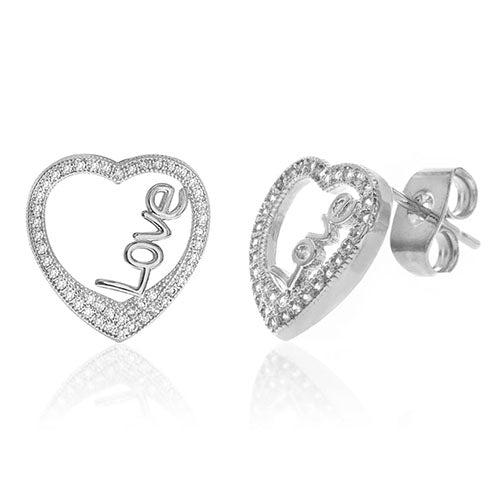 Diamond Look Cubic Zirconia Micro Pave Love In Heart Earring - ikatehouse