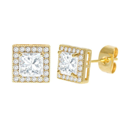 Diamond Look Cubic Zirconia Square Earring Gold - ikatehouse