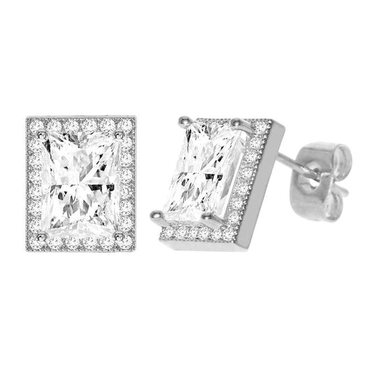 Diamond Look Cubic Zirconia Square Earring Silver - ikatehouse