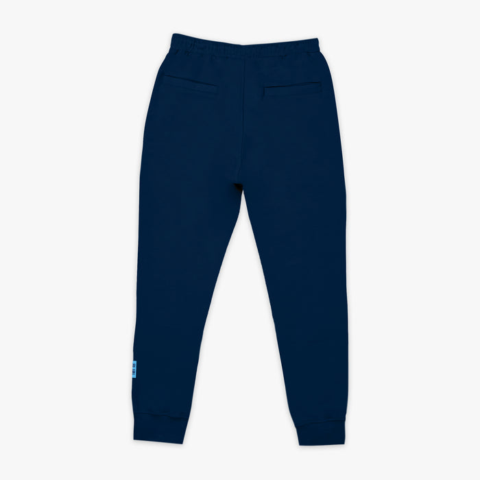 Navy blue sweatpants on a white background