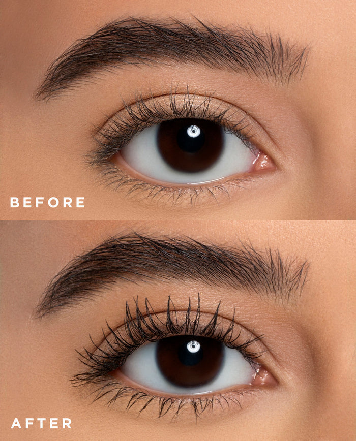 close up of before and after for mascara