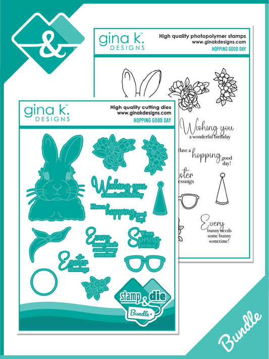 Gina K. Designs - Stamp & Die Set - Hopping Good Day. Set by Arjita Singh. Available at Embellish Away located in Bowmanville Ontario Canada.
